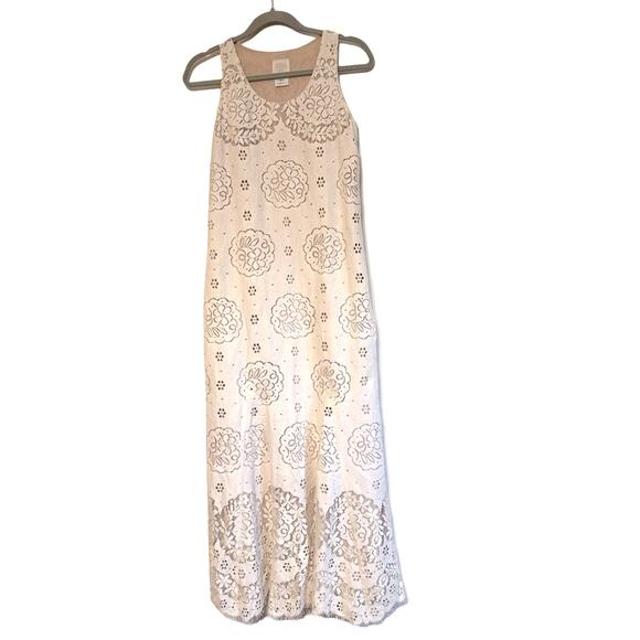 Anna Sui Cream Lace Nude Lined Maxi Racer Back Dress Size 0 Made in USA - Picture 1 of 7